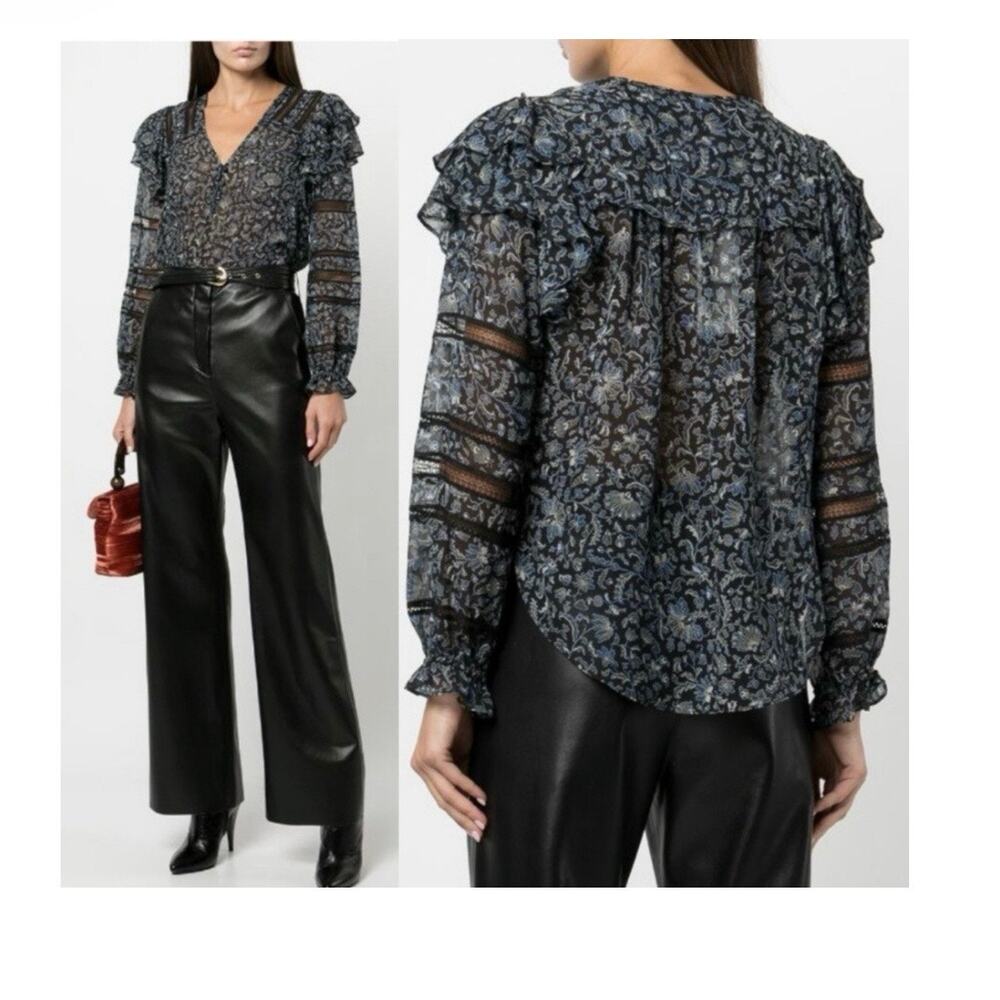 Veronica Beard Penny Silk blouse Floral Lace Sz 6 Romantic Feminine Chic Lux Top